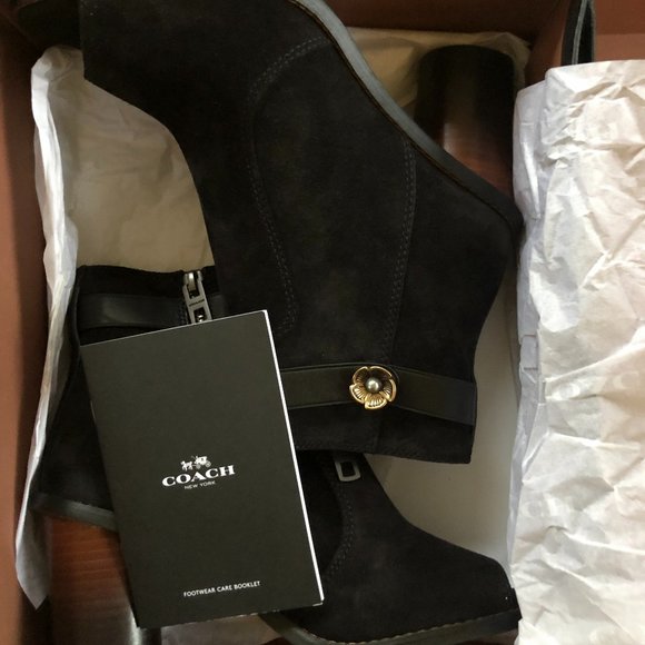 Coach Peep Toe Moto Boot in Black Suede NIB - Picture 13 of 16